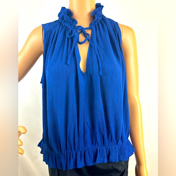 Rebecca Minkoff  Sexy Sapphire Blue Sleeveless Keyhole Front Crepe Rayon… - Picture 6 of 9
